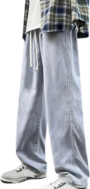 Mens Baggy Jeans Drawstring Vintage Y2k Skater Pants Casual Loose Fit Skateboard Denim Pants Baggy Streetwear Clothes