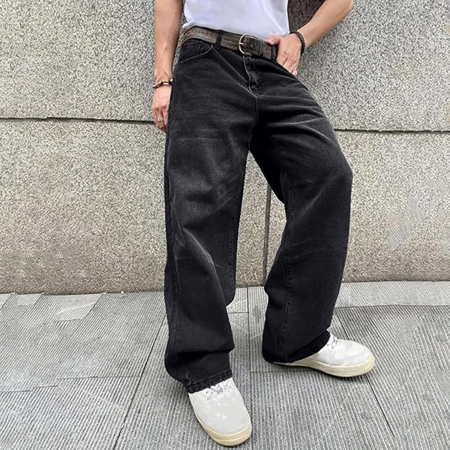 Mens Baggy Jeans for Men Women Y2k Skater Vintage Plain Pants 2023 Casual Wide Leg Jeans Loose Fit Denim Hip Hop Jeans