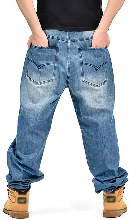 Men's Baggy Jeans Vintage 90's Hip Hop Style Denim Embroidery Loose Fit Dance Skateboard Pants