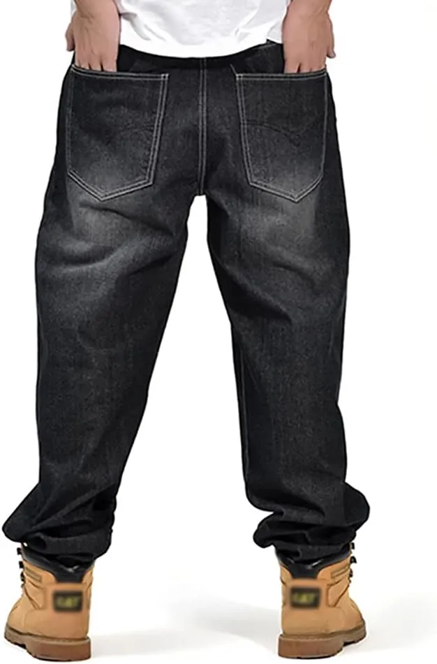 Men's Baggy Jeans Vintage 90's Hip Hop Style Denim Embroidery Loose Fit Dance Skateboard Pants