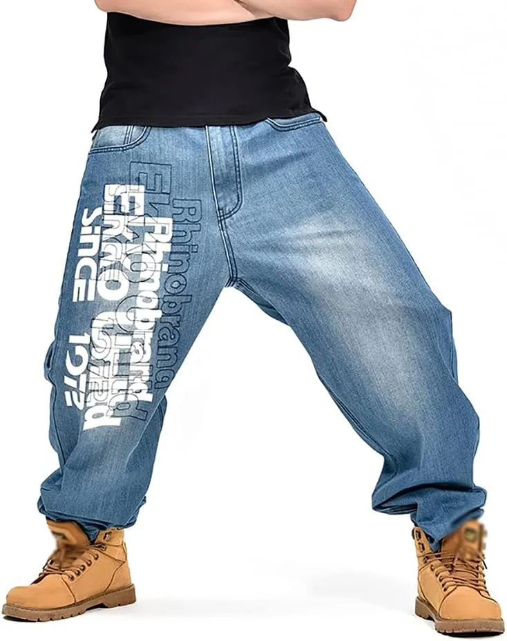 Men's Baggy Jeans Vintage 90's Hip Hop Style Denim Embroidery Loose Fit Dance Skateboard Pants