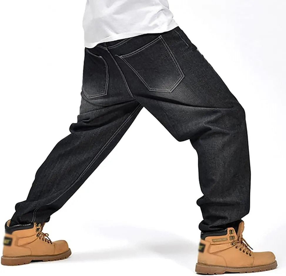 Men's Baggy Jeans Vintage 90's Hip Hop Style Denim Embroidery Loose Fit Dance Skateboard Pants