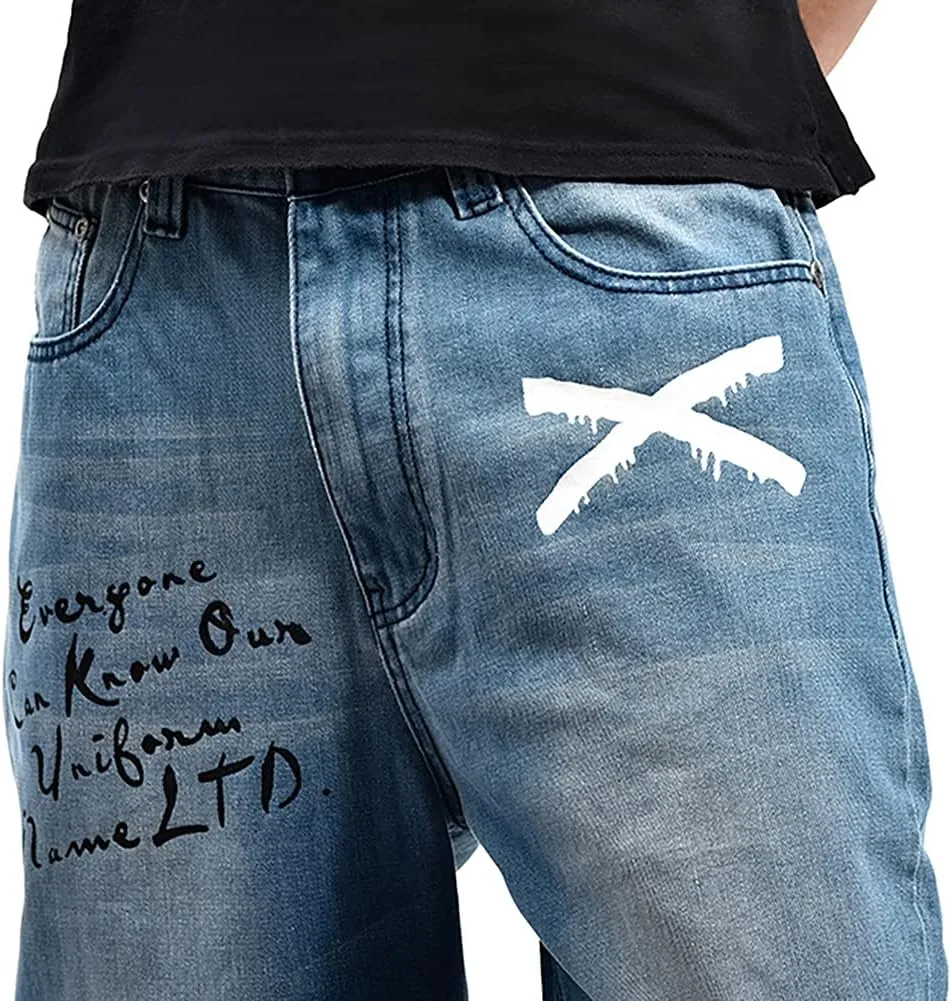 Men's Baggy Jeans Vintage 90's Hip Hop Style Denim Embroidery Loose Fit Dance Skateboard Pants