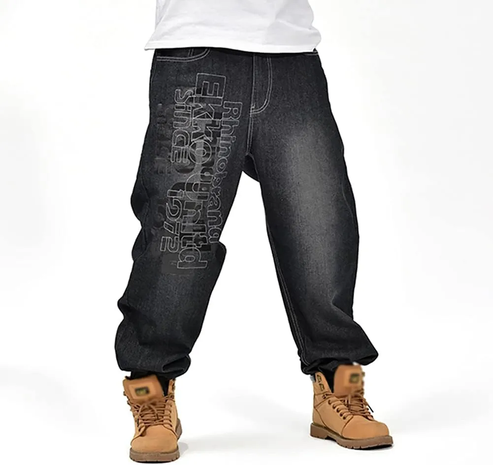 Men's Baggy Jeans Vintage 90's Hip Hop Style Denim Embroidery Loose Fit Dance Skateboard Pants