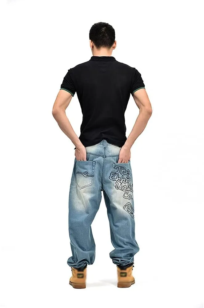Men's Baggy Jeans Vintage 90's Hip Hop Style Denim Embroidery Loose Fit Dance Skateboard Pants