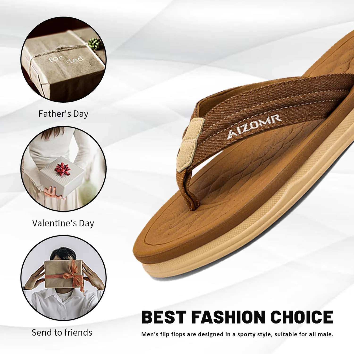 Mens Beach Flip Flops Orthotic Summer Thong Sandals Comfort Rubber Soles with Soft Cushion