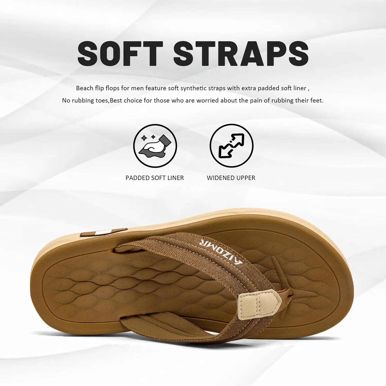 Mens Beach Flip Flops Orthotic Summer Thong Sandals Comfort Rubber Soles with Soft Cushion