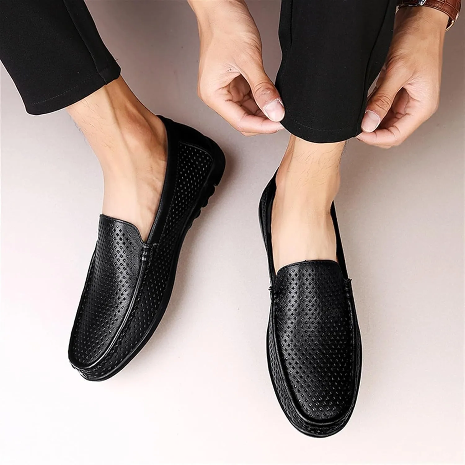 Men's Breathable Leather Loafers – Lightweight Slip-On Shoes with Anti-Slip Sole, Comfortable and Casual Slip-Resistant Design