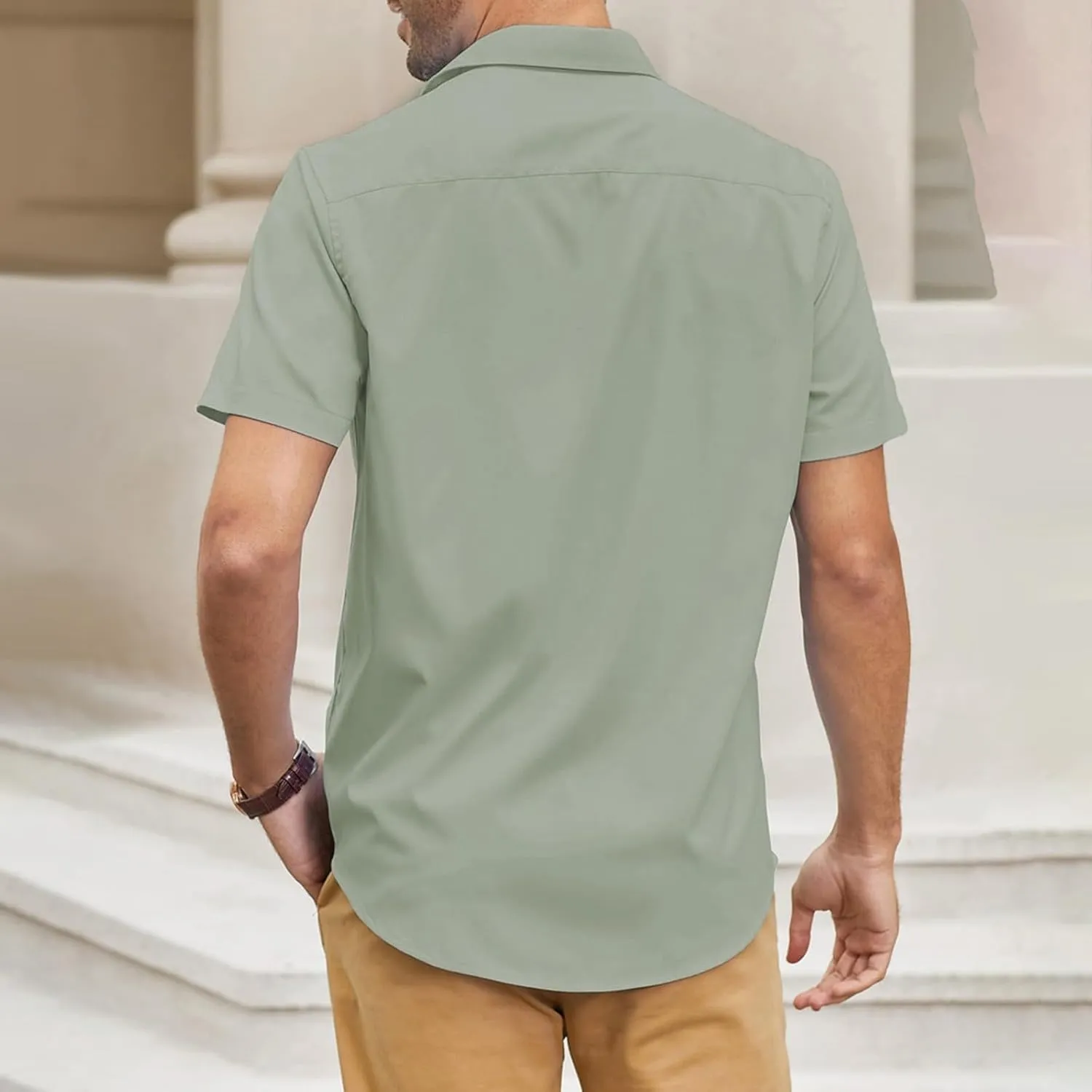 Mens Casual Button Down Shirts Wrinkle-Free Short Sleeve Business Dress Shirt Summer Fashion Collared Vacation Blouse