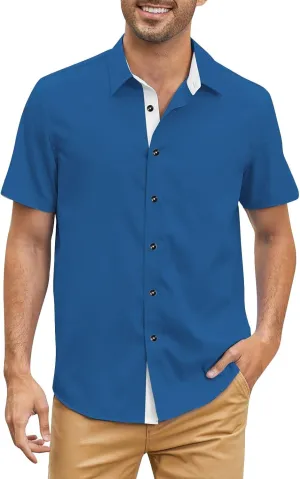 Mens Casual Button Down Shirts Wrinkle-Free Short Sleeve Business Dress Shirt Summer Fashion Collared Vacation Blouse