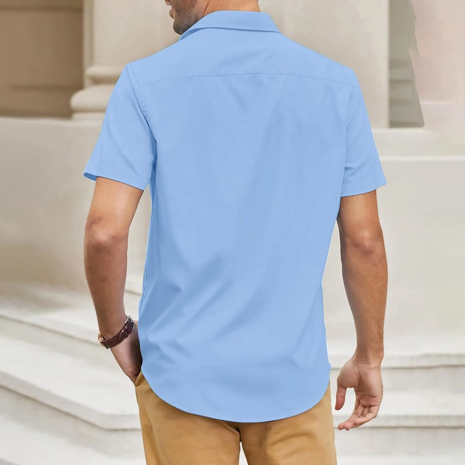 Mens Casual Button Down Shirts Wrinkle-Free Short Sleeve Business Dress Shirt Summer Fashion Collared Vacation Blouse