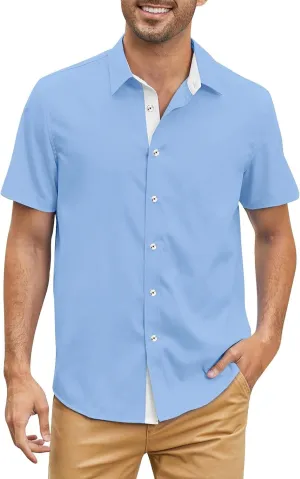 Mens Casual Button Down Shirts Wrinkle-Free Short Sleeve Business Dress Shirt Summer Fashion Collared Vacation Blouse