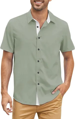 Mens Casual Button Down Shirts Wrinkle-Free Short Sleeve Business Dress Shirt Summer Fashion Collared Vacation Blouse