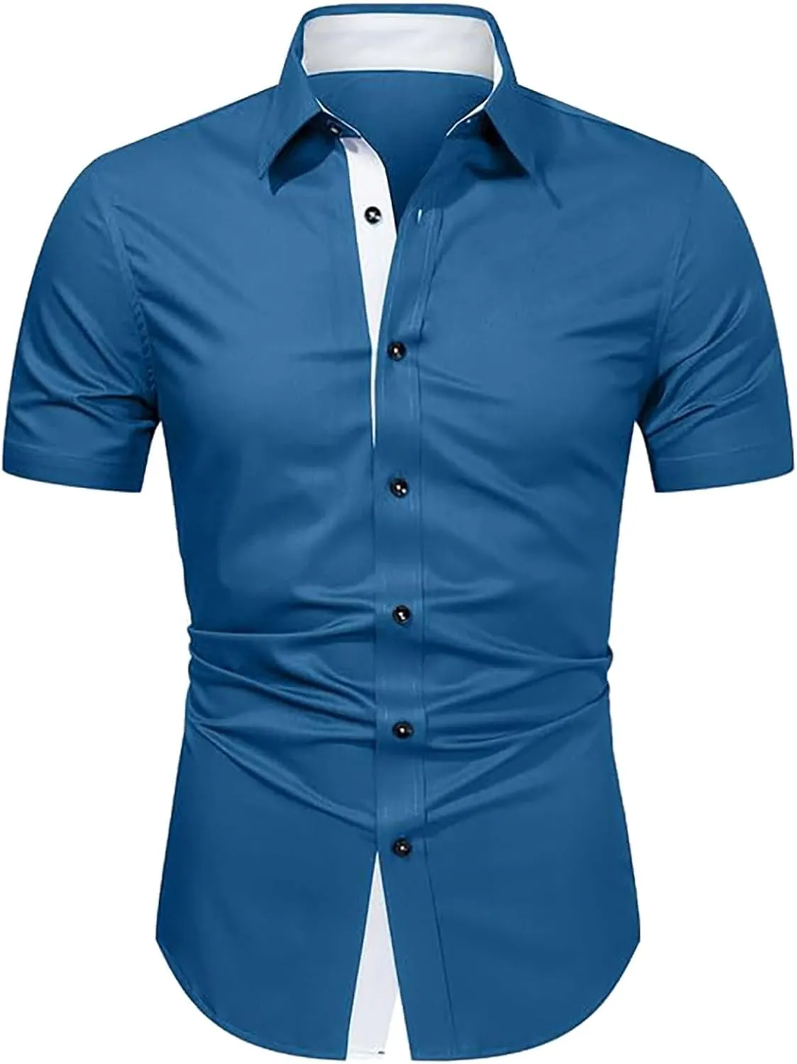 Mens Casual Button Down Shirts Wrinkle-Free Short Sleeve Business Dress Shirt Summer Fashion Collared Vacation Blouse