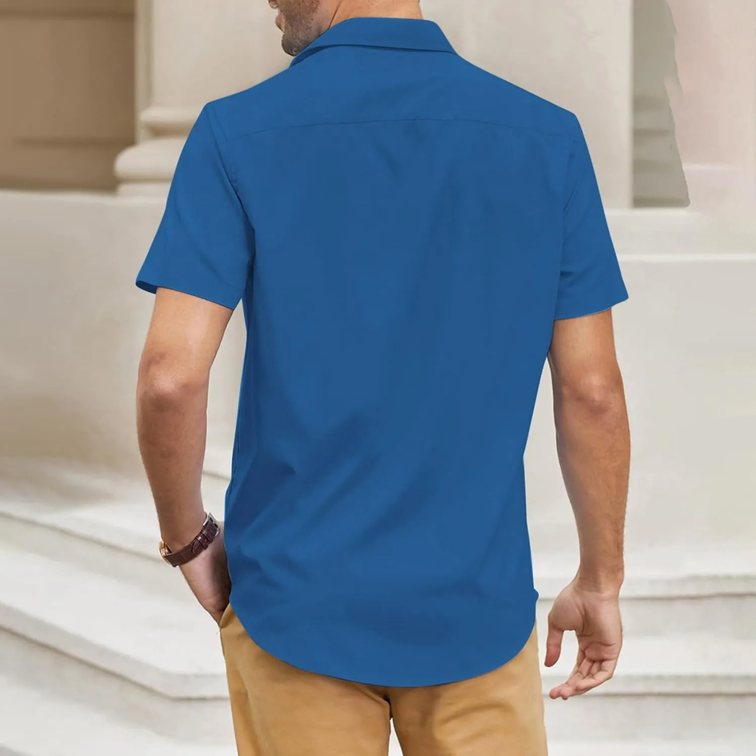Mens Casual Button Down Shirts Wrinkle-Free Short Sleeve Business Dress Shirt Summer Fashion Collared Vacation Blouse