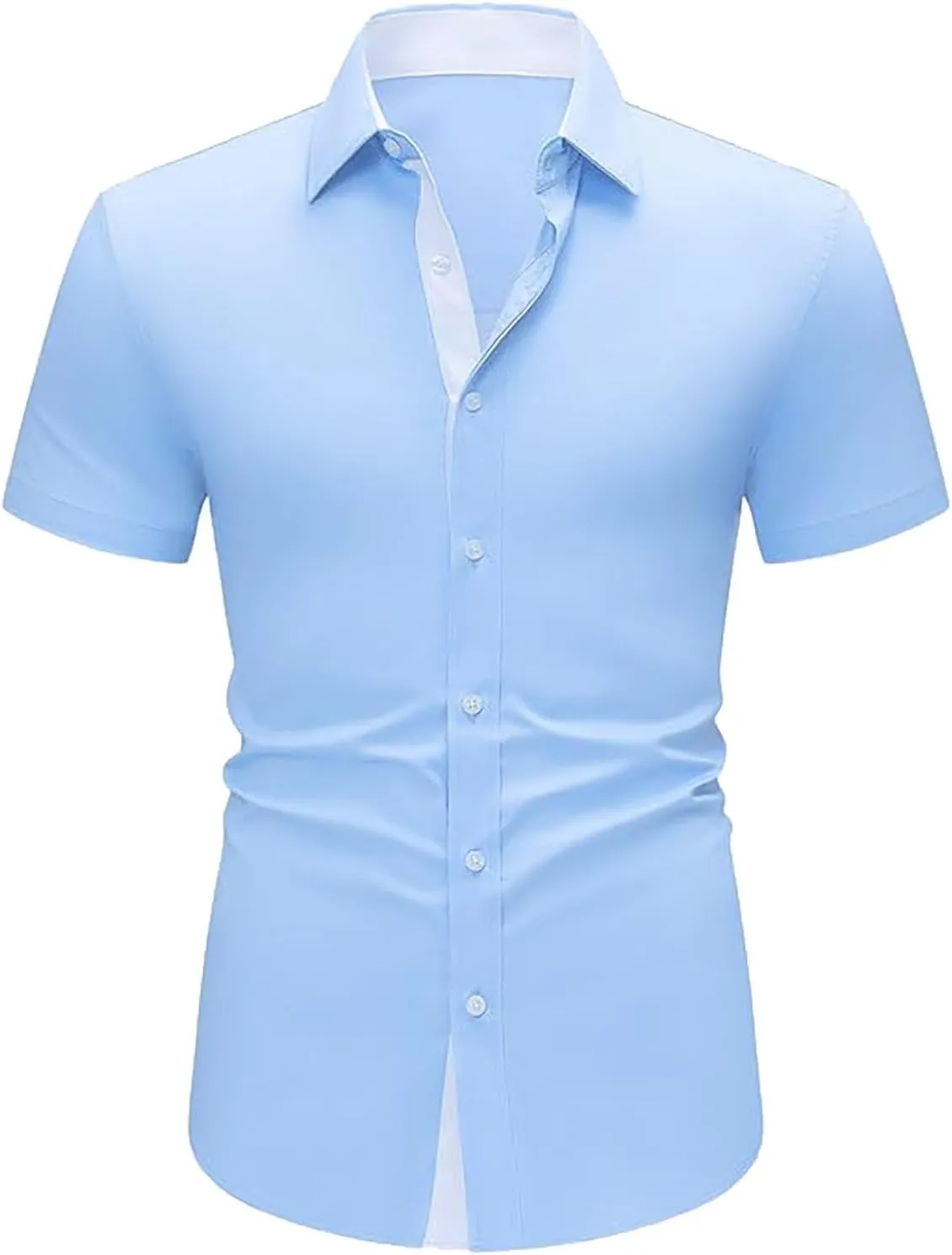 Mens Casual Button Down Shirts Wrinkle-Free Short Sleeve Business Dress Shirt Summer Fashion Collared Vacation Blouse