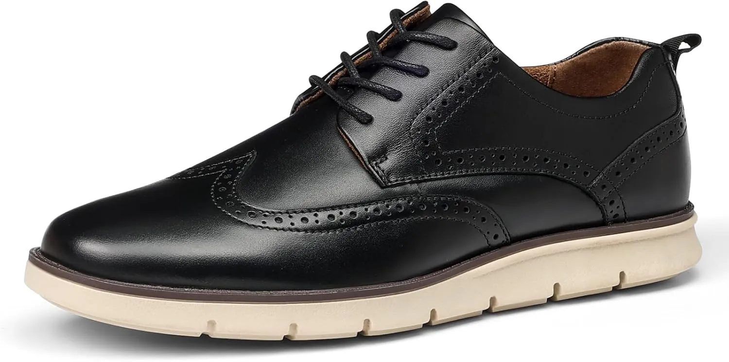 Mens Casual Dress Shoes Genuine Leather Plain Toe Mens Dress Sneakers Lightweight Comfortable Business Casual Oxford Shoes for Men