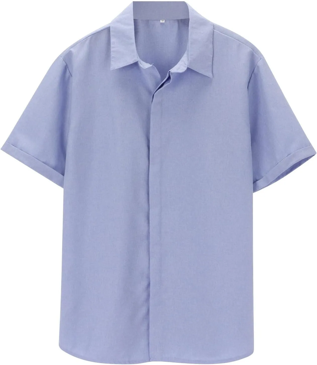 Men's Casual Linen Shirts Lightweight Short Sleeve Button Down Dress Shirt Summer Beach Lapel Collared Business Tops