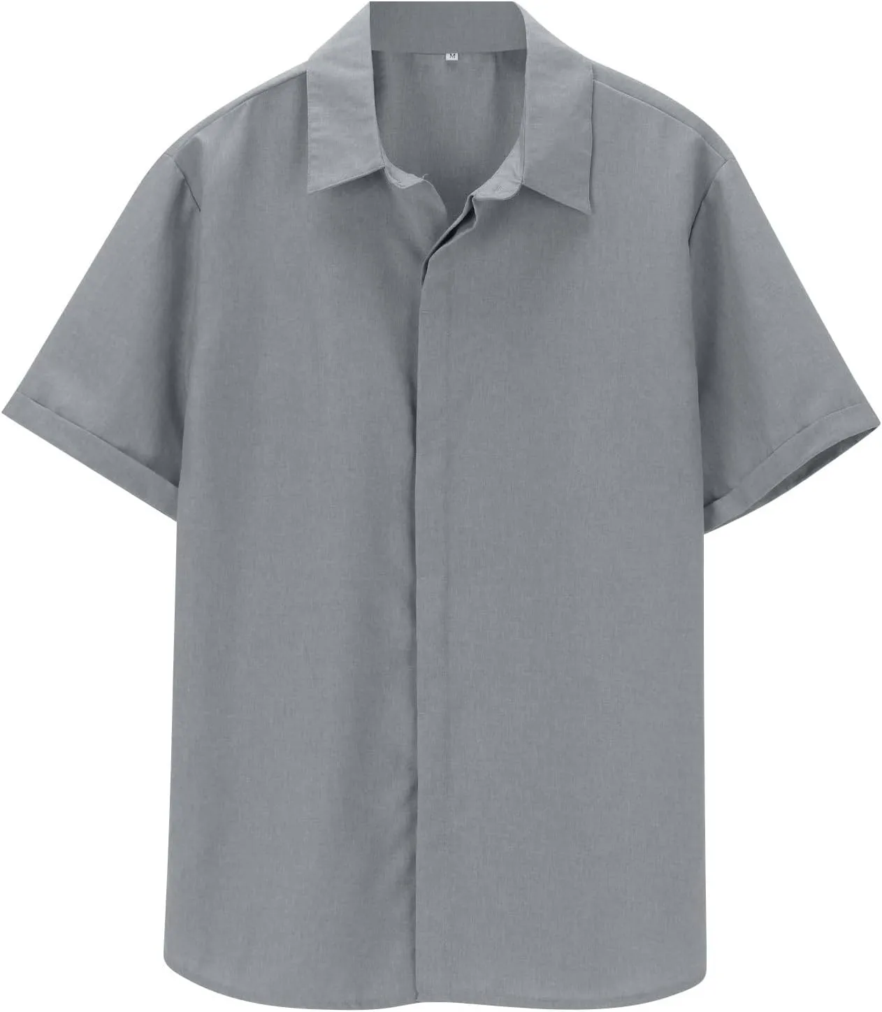 Men's Casual Linen Shirts Lightweight Short Sleeve Button Down Dress Shirt Summer Beach Lapel Collared Business Tops