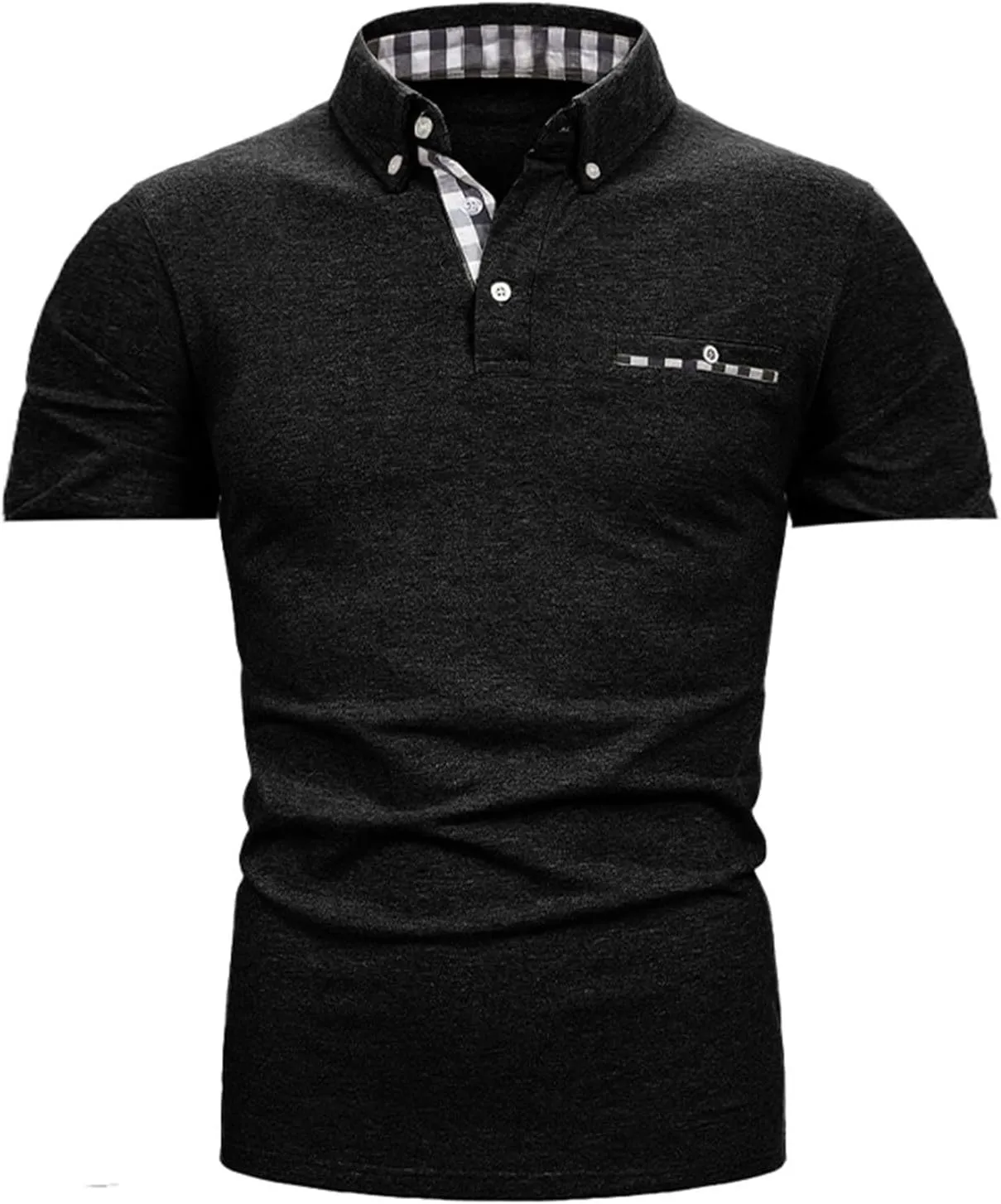 Mens Casual Slim Fit Polo Shirts Short Sleeve Classic Lapel Collar Quarter Button Tops Cotton Breathable Muscle Shirt