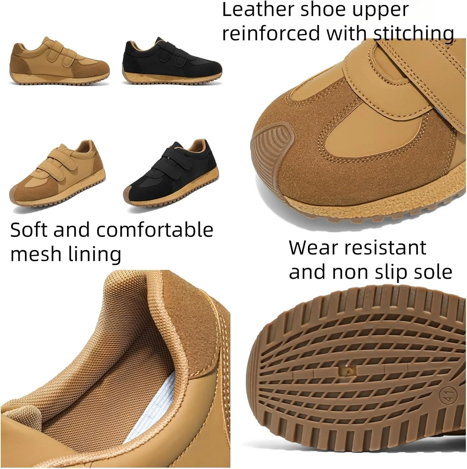 Men's Casual Sneakers with Adjustable Buckle Closure | Leather Upper & Anti-Slip Sole | Cushioned Comfort Design for Urban Commuting Light Outdoor and Daily Walking Low-Top Chunky