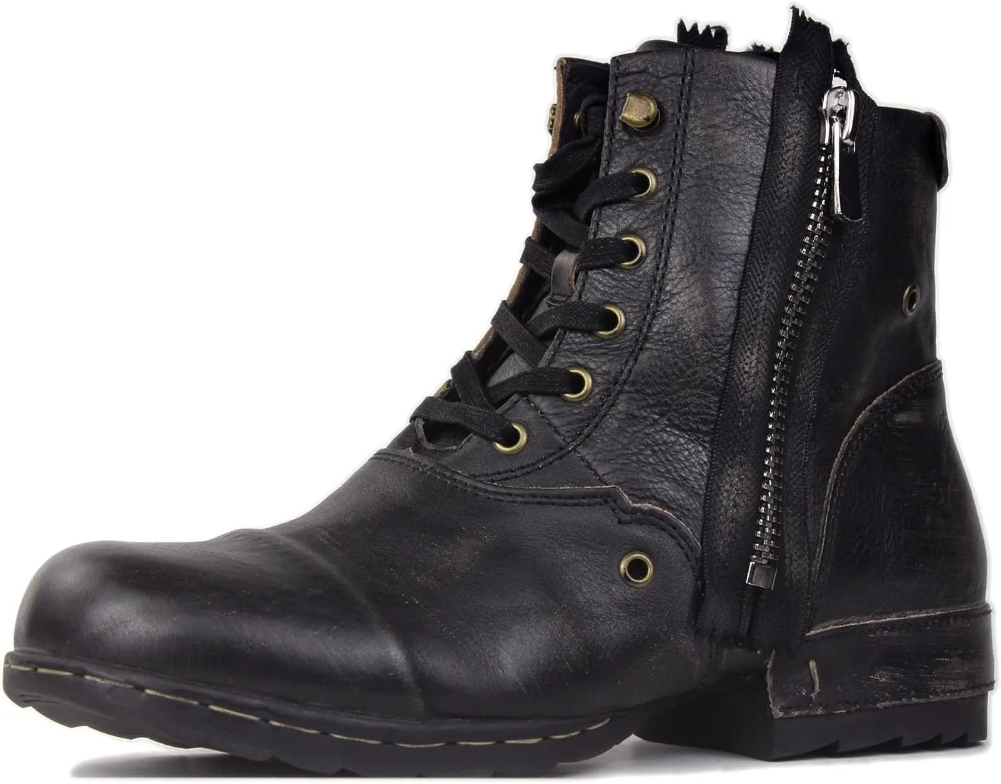 Mens Chukka Biker Cowboy Stylish Motorcycle Combat Hiking Fashion Casual Cowhide Leather Ankle Side Zipper Boots CD-5008-8-Retro-US-R