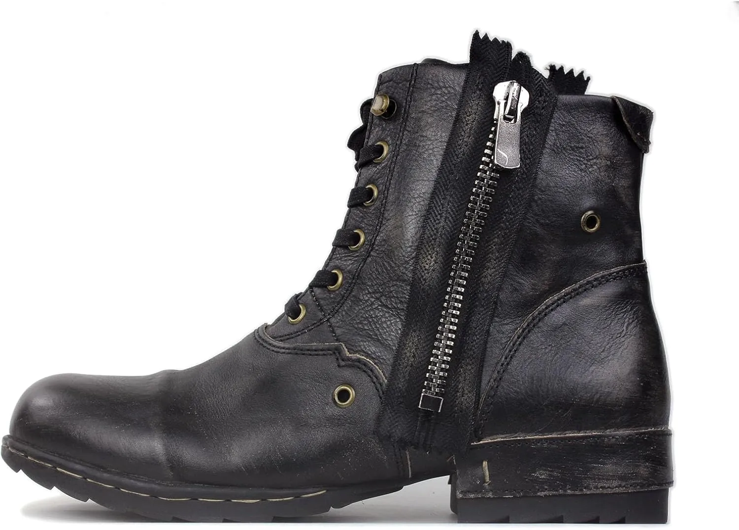 Mens Chukka Biker Cowboy Stylish Motorcycle Combat Hiking Fashion Casual Cowhide Leather Ankle Side Zipper Boots CD-5008-8-Retro-US-R