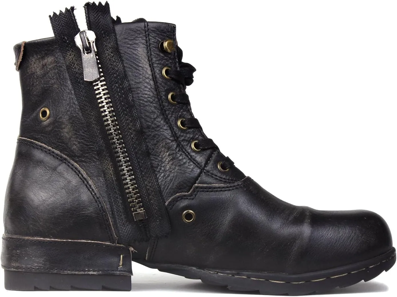 Mens Chukka Biker Cowboy Stylish Motorcycle Combat Hiking Fashion Casual Cowhide Leather Ankle Side Zipper Boots CD-5008-8-Retro-US-R