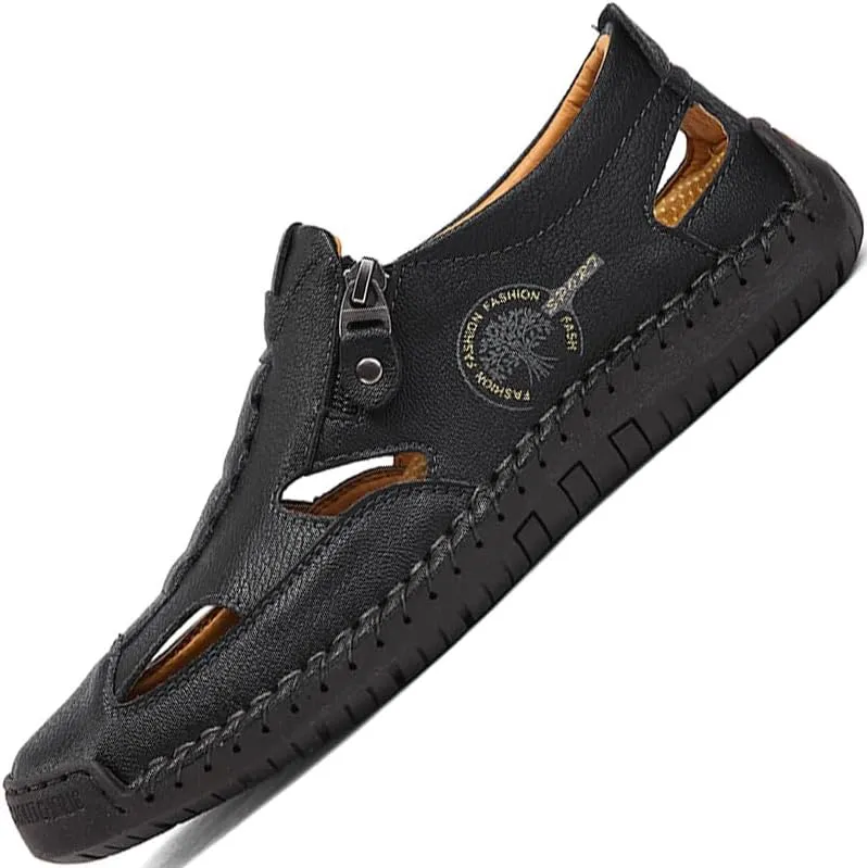 Men's Closed Toe Sandals For Men Leather Dress Mens Hiking Man White Blue Brown Black Size Summer Flip Flops Slippers Shoes Male Shoe Casual