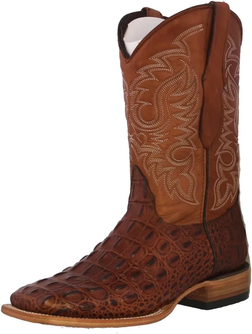 Mens Cognac Western Leather Cowboy Boot Crocodile Back Print Square 11.5 D(M) US