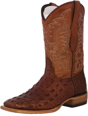 Mens Cognac Western Leather Cowboy Boot Crocodile Back Print Square 12 D(M) US