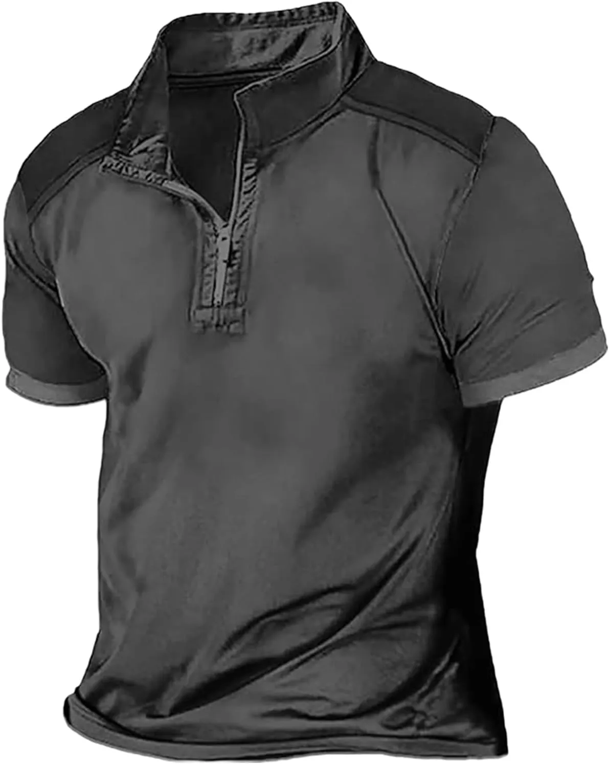 Mens Color Block Polo Shirts Zipper Neck Short Sleeve Casual Slim Fit Tennis Golf Tops Summer Muscle Athletic T Shirt
