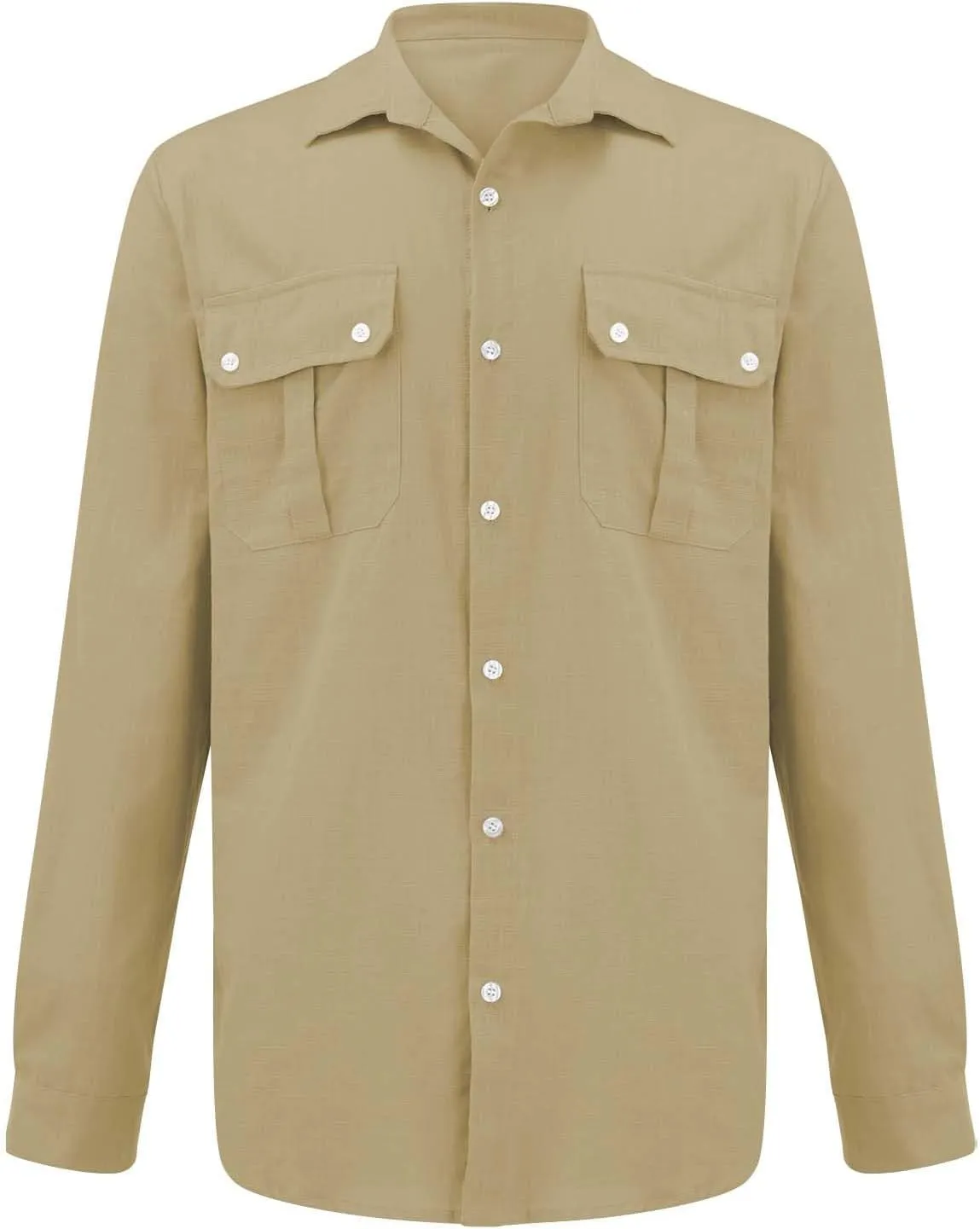 Men's Cotton Linen Shirts Retro Multi-Pockets Lapel Long Sleeve Workwear Breathable Quick Dry Summer Tropical Tops