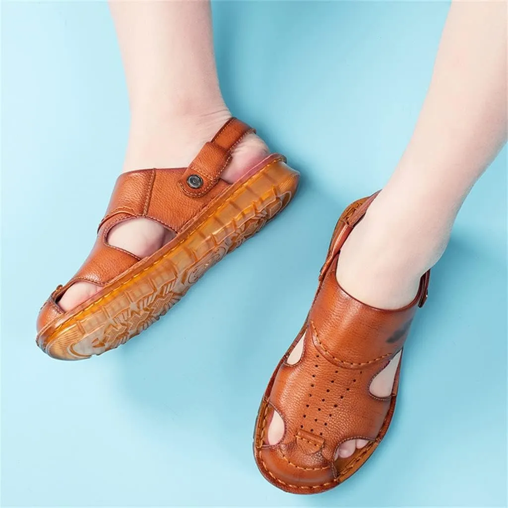Men's Cowhide Beach Men's Shoes Casual Leather Cow Tendon Soft Sole Beach Men's Sandals Sandalias(40)