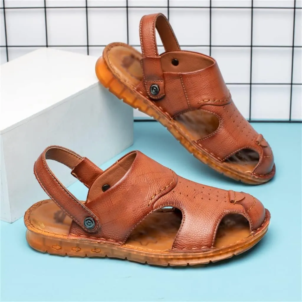 Men's Cowhide Beach Men's Shoes Casual Leather Cow Tendon Soft Sole Beach Men's Sandals Sandalias(40)