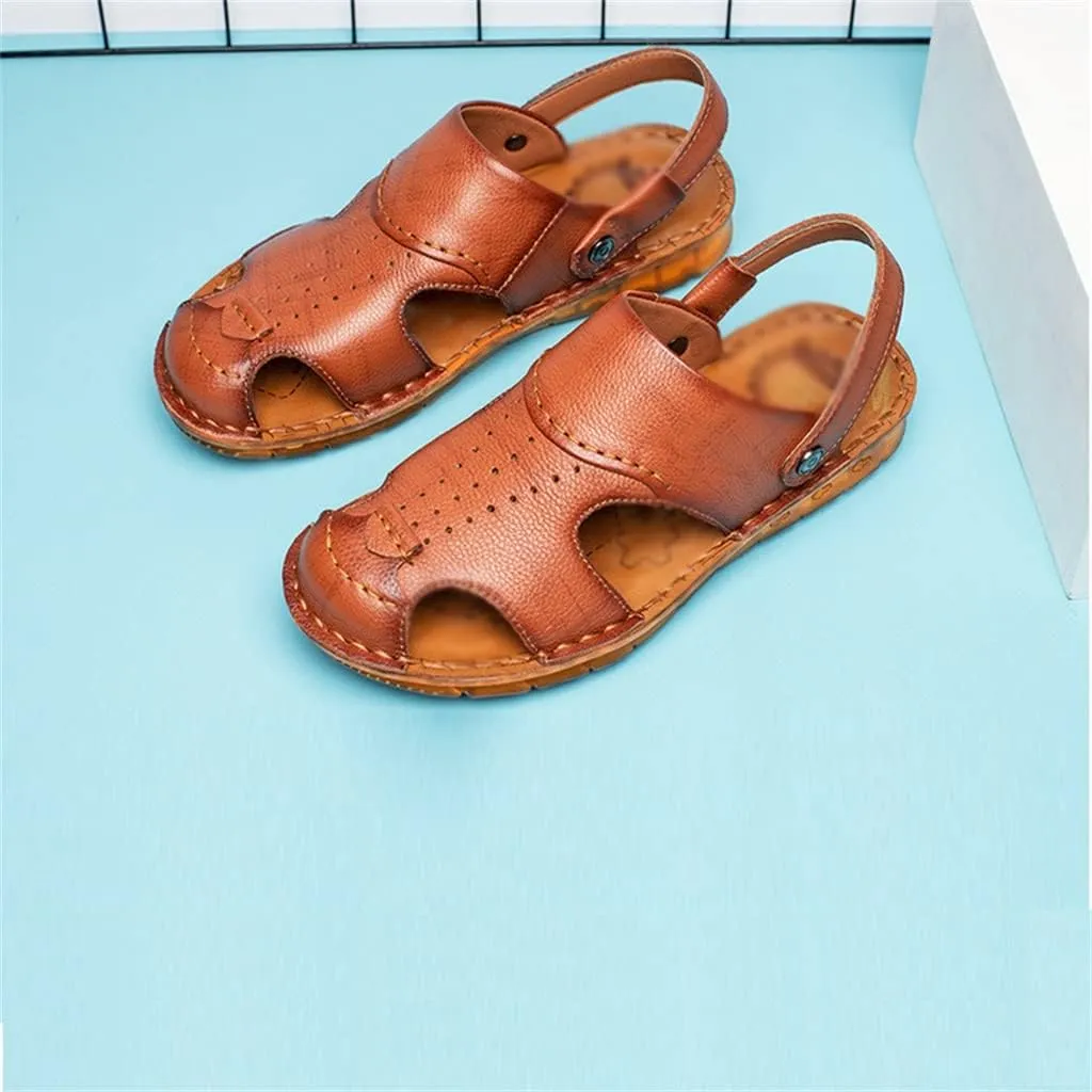 Men's Cowhide Beach Men's Shoes Casual Leather Cow Tendon Soft Sole Beach Men's Sandals Sandalias(40)