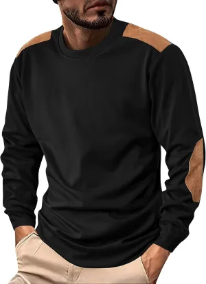 Men's Creeneck Long Sleeve Shirt Casual Loose Color Block Regular Fit Base T Shirts Fashion Athletic Pullover Sweater