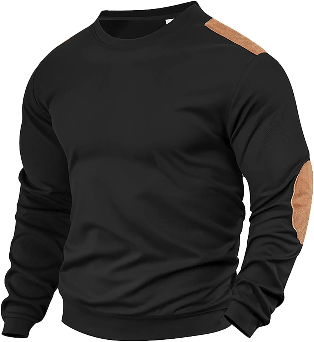 Men's Creeneck Long Sleeve Shirt Casual Loose Color Block Regular Fit Base T Shirts Fashion Athletic Pullover Sweater