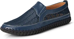 Men's Cutout Mesh Handmade Flat Casual Loafers Comfort Breathable Slip On Hollow Sandals Walking Shoes Outdoor Beach Summer Non Slip Water Shoes