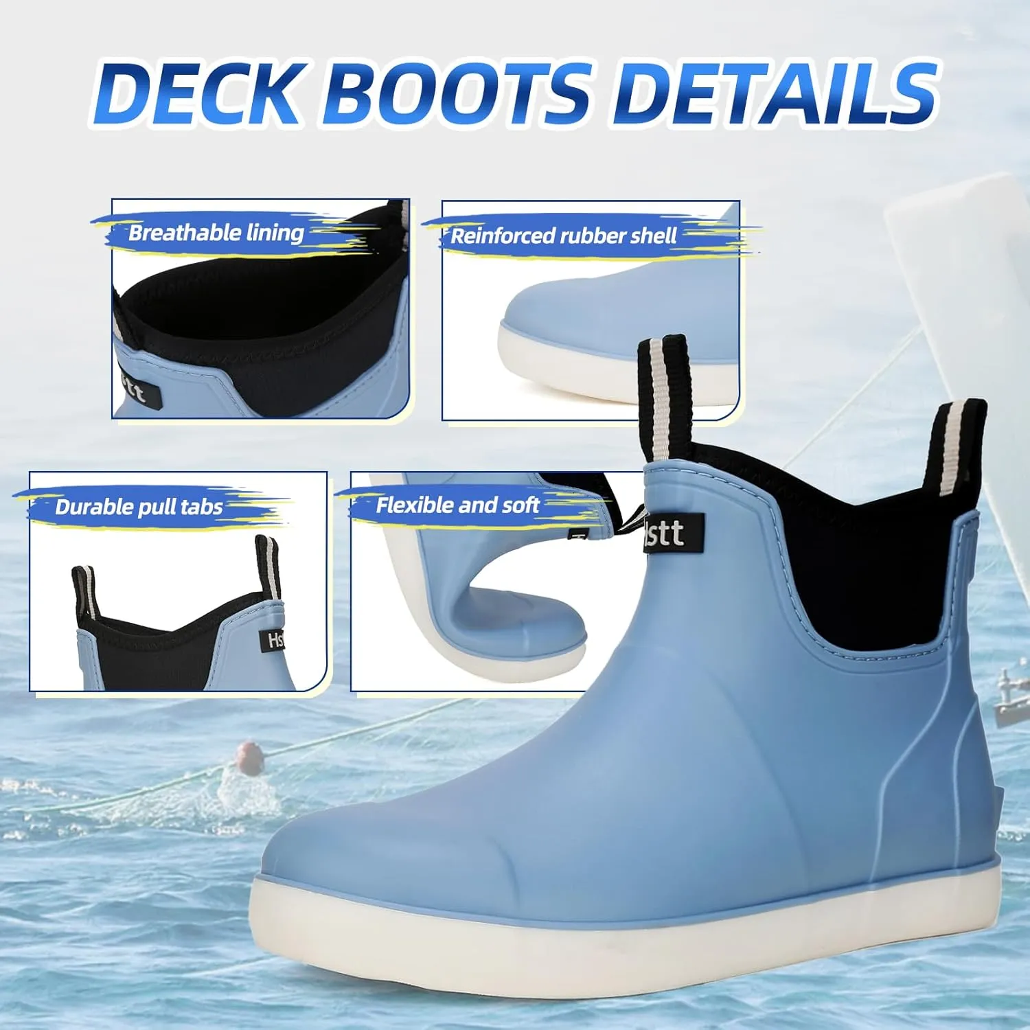 Men's Deck Boots Waterproof Fishing Rain Boots, Anti-Slip Rubber Boots Ankle Booties, High-Performance Footwear Chelsea Boots for Gardening Boating Camping Sailing