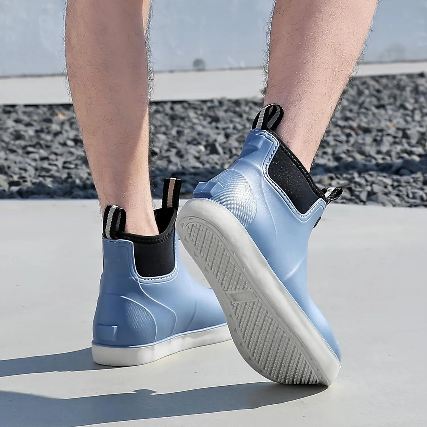 Men's Deck Boots Waterproof Fishing Rain Boots, Anti-Slip Rubber Boots Ankle Booties, High-Performance Footwear Chelsea Boots for Gardening Boating Camping Sailing