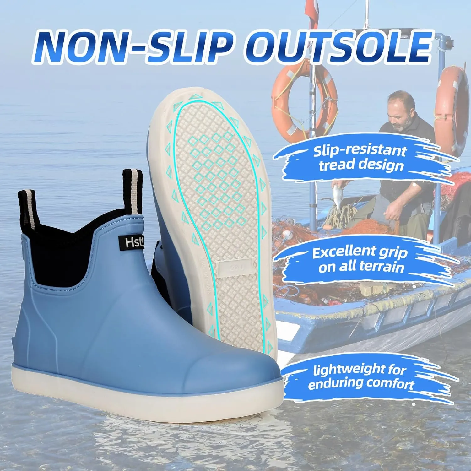 Men's Deck Boots Waterproof Fishing Rain Boots, Anti-Slip Rubber Boots Ankle Booties, High-Performance Footwear Chelsea Boots for Gardening Boating Camping Sailing