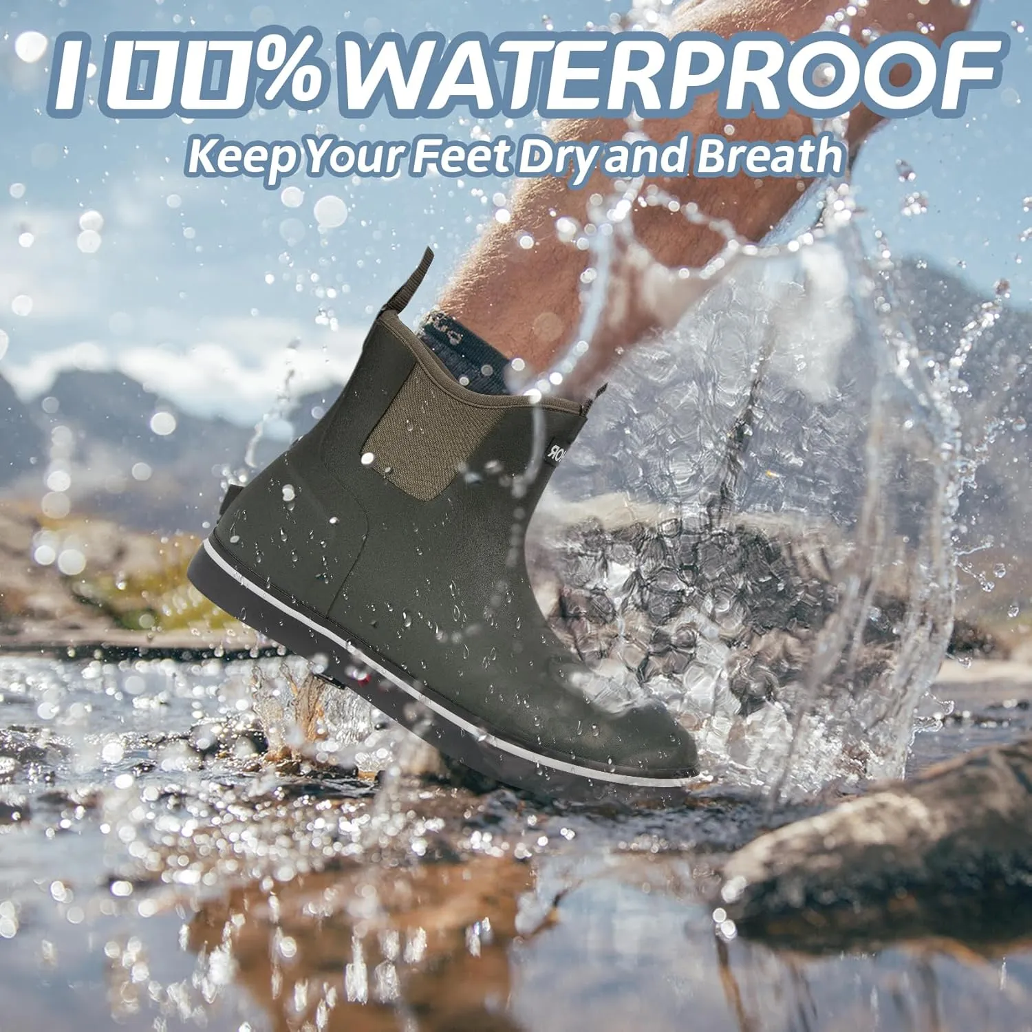 Men’s Fishing Boots, Waterproof Deck Boots Anti-Slip Rubber 3mm Breathable Neoprene Rain boots. Ideal for Fishing and Outdoor Activities