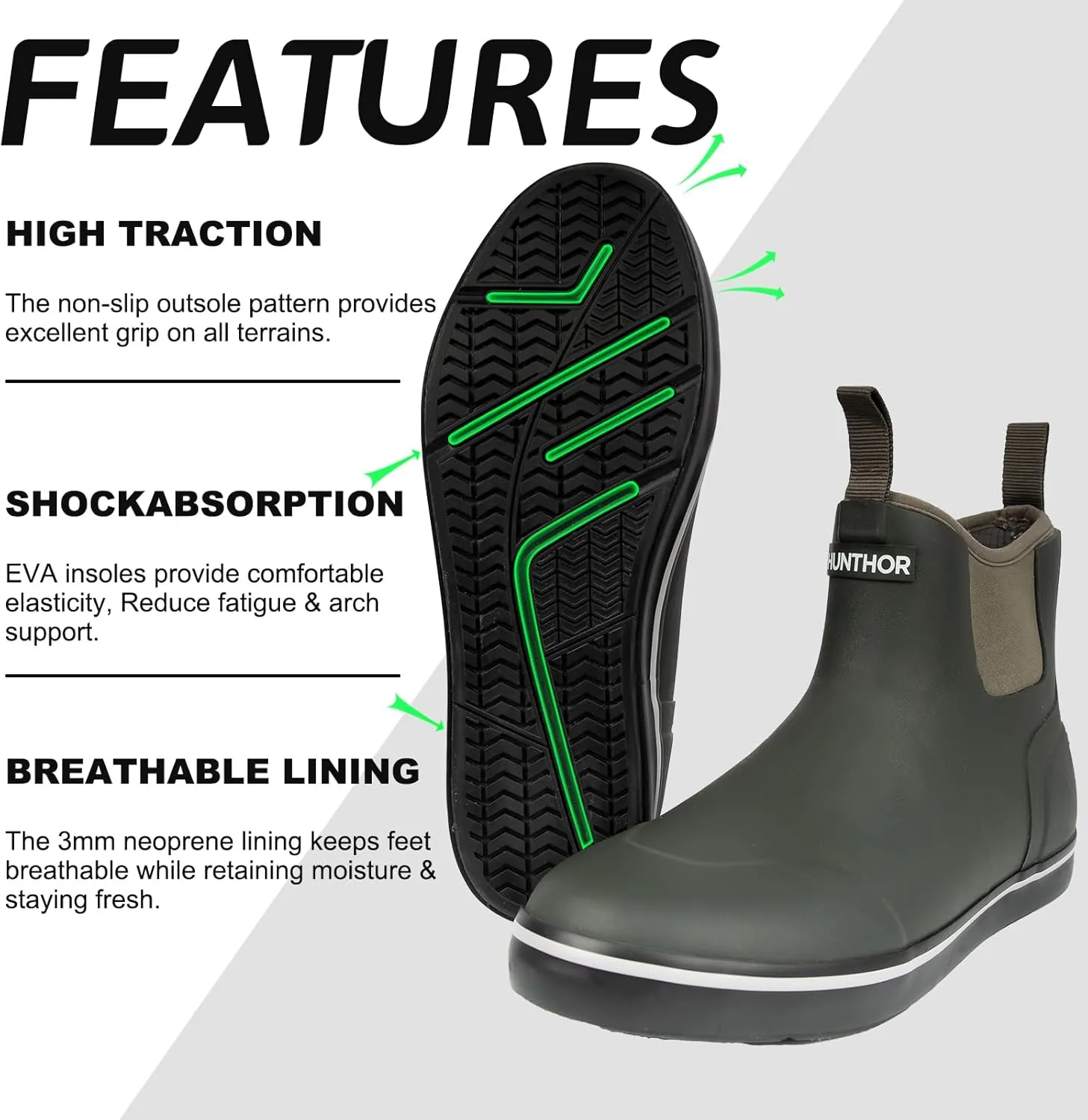 Men’s Fishing Boots, Waterproof Deck Boots Anti-Slip Rubber 3mm Breathable Neoprene Rain boots. Ideal for Fishing and Outdoor Activities