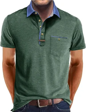 Mens Golf Polo Shirts Short Sleeve Moisture Wicking Cotton Golf Shirt Athletic Fashion Raglan Collared Pique T-Shirts