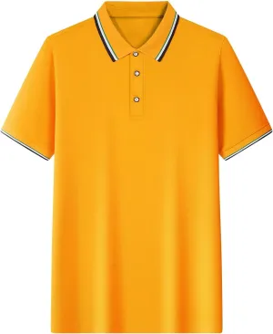 Mens Golf Shirt Short Sleeve Causal V Neck Polo Shirts Slim Fit Solid Button Down Collar T-Shirt Loose Pullover