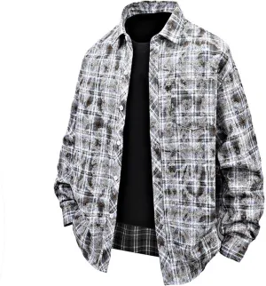 Men's Graceful Printed Plaid Lapel Shirts Casual Long Sleeve Button Tops with Pockets Walking Picnic Vacation
