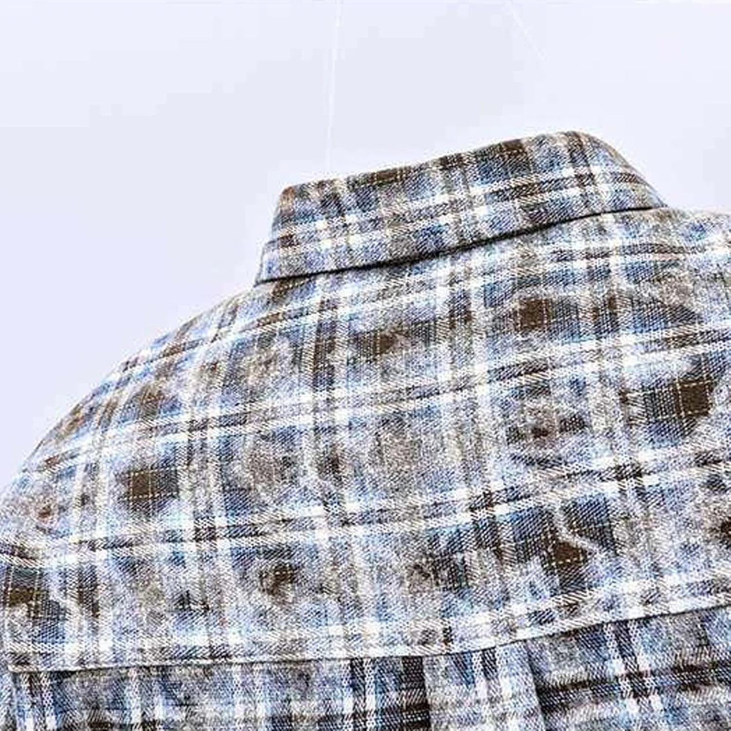 Men's Graceful Printed Plaid Lapel Shirts Casual Long Sleeve Button Tops with Pockets Walking Picnic Vacation
