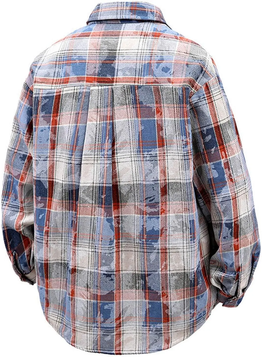 Men's Graceful Printed Plaid Lapel Shirts Casual Long Sleeve Button Tops with Pockets Walking Picnic Vacation