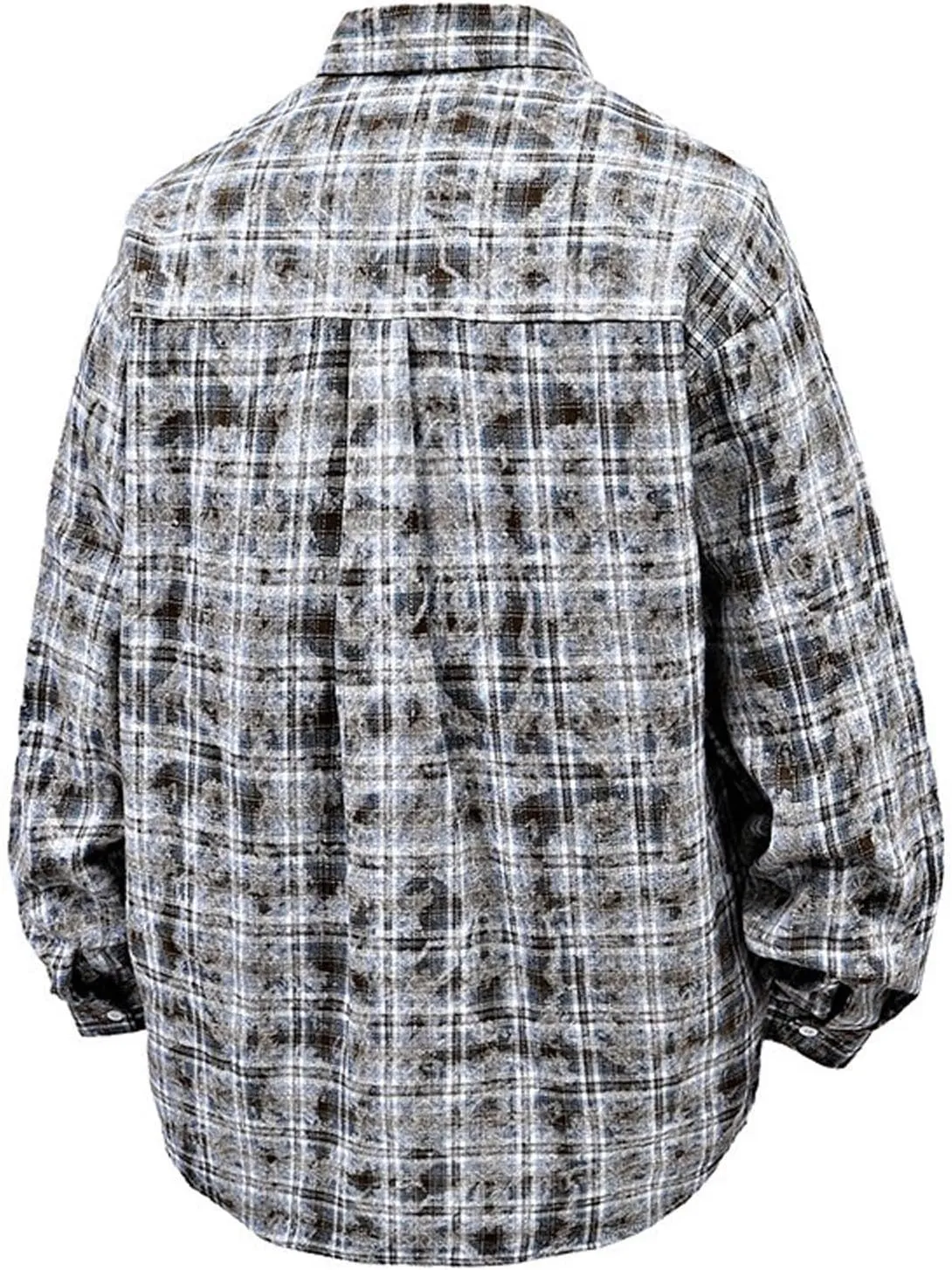 Men's Graceful Printed Plaid Lapel Shirts Casual Long Sleeve Button Tops with Pockets Walking Picnic Vacation